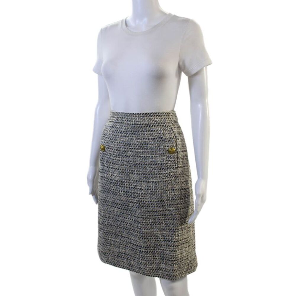 J Crew Womens Back Zip Knee Length Tweed Pencil Skirt White Blue Size 4 - Picture 2 of 7